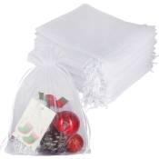 Groofoo - Lot de 100 grands sacs cadeaux en organza blanc - 17 x 23 cm - Avec cordon de serrage pour bijoux, bonbons, maquillage, fête prénatale,