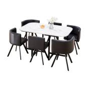 Homy France - Table Repas + 6 chaises intégrées vendome en bois effet marbré et chaises simili cuir noir