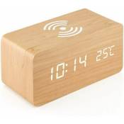 Horloge en bois rechargeable sans fil,Alarm Réveil LED avec TempératureSnooze pour Enfant,Maison,Couleur du bois de bambou