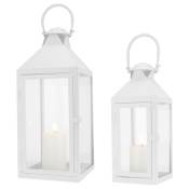Jhy Design - Lot de 2 lanternes marocaines en métal à suspendre hautes, 44,5 et 24 cm, blanc