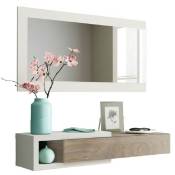 Kit meuble d'entrée 1 tiroir + 1 miroir 'midi' blanc et bois - Séjour