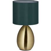 Lampe de chevet tactile, moderne, h x d : 34 x 18 cm, E14, lumière avec abat-jour en tissu, doré/vert foncé - Relaxdays