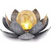 Lampe solaire à led en forme de lotus en forme de boule de verre fissurée - Décoration de jardin - Lanterne solaire en métal - Nénuphar - Lampe de