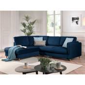 Lisa Design - Brooke - canapé d'angle gauche - convertible - 5 places - en velours - bleu nuit - Bleu nuit