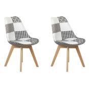 Lot 2 chaises scandinave en tissu patchwork motif noir et blanc - lidy