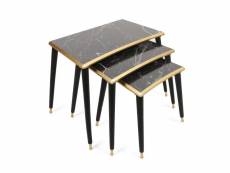 Lot de 3 table rectangulaire sitchas bois noir et or