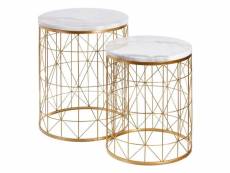 Marbia - duo de tables gigognes marbre piétement ligne gold