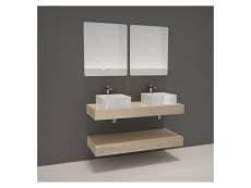 Meuble de salle de bain will - plan épais 120 cm + 2 vasques + 2 miroirs + equerres