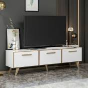 Meuble tv Brønderslev à 3 portes 45 x 160 x 37 cm blanc / effet bois [en.casa] blanc