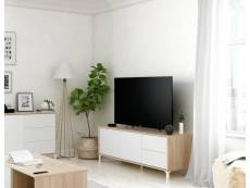 Meuble tv de salon composé d'un module avec deux portes et deux tiroirs, coloris chêne et blanc, 130 x 47 x 41 cm 8052773795838