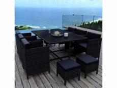 Munga 10 places - ensemble encastrable salon - table de jardin résine tressée - noir