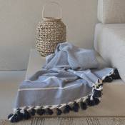 Plaid coton 160x250 bleu marine