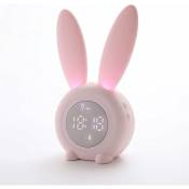 Réveil lapin rose pour enfants créatif led lapin veilleuse tactile et entraîneur de sommeil rechargeable pour chambre garçon fille, rose