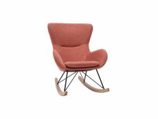 Rocking chair scandinave en tissu effet velours texturé terracotta, métal noir et bois clair eskua
