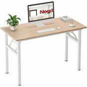 Soges - bureau d'ordinateur 120x60cm, Table pliante Portable pour entreprise/bureau/pique-nique/jardin/plage/Camping, couleur bois et pieds blancs