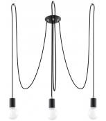 Suspension EDISON acier/corde en textile noir 3 ampoules