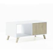 Table Basse de Salon - 45 x 92 x 50 cm - Finition Blanc/Chêne
