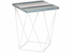 Table d'appoint en bois coloris bleu ciel et métal blanc - longueur 40 x profondeur 40 x hauteur 51 cm