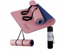 Tapis de yoga sol, pilates, fitness, antidérapant avec sac de voyage - rose/bleu Wueps