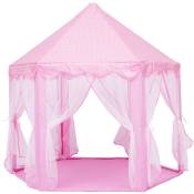 Tente de Jeu Enfant, Tente de Jeu, avec Filet, Tente Princesse Château de Intérieur & Extérieur, pour 3 Enfants Maximum, Φ140cm, Rose