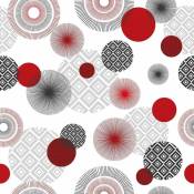 Toile cirée au mètre - Largeur 140 cm - Ronds rouge, noir et gris Blanc - Blanc