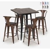 Ahd Amazing Home Design - ensemble 4 tabourets table haute 60x60cm métal industriel bruck wood black Couleur: Marron