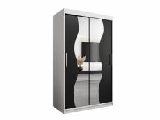 Armoire de chambre marduk blanc/noir 120 avec 2 portes coulissantes et miroir penderie (tringle) avec étagères sans tiroirs