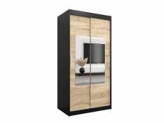 Armoire de chambre trina noir/sonoma 100 avec 2 portes coulissantes et miroir penderie (tringle) avec étagères sans tiroirs