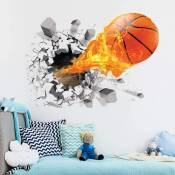 Autocollants muraux de basket-ball 3D Autocollant mural révolutionnaire Boule de feu Décoration murale en vinyle Amovible Art mural de basket-ball