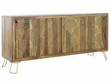 Buffet meuble de rangement en bois de sheesham et métal coloris naturel motif feuille - longueur 160 x hauteur 75 x profondeur 45 cm