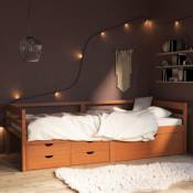 Cadre de lit avec tiroirs et armoire Marron miel Pin 90x200 cm
