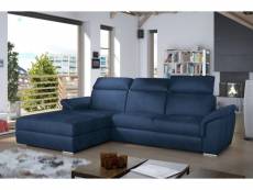 Canapé d'angle convertible en tissu velours prestige, bleu, 5 places, angle gauche (vu de face) - tresor
