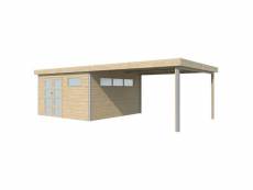 Chalet en bois profil aluminium contemporain avec extension 30.16 m² avec plancher + gouttière