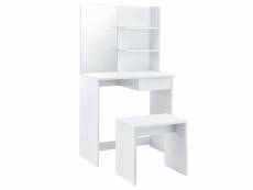Coiffeuse table de maquillage avec tiroir et chaise panneau de bois 141 cm blanc helloshop26 03_0001501