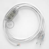 Cordon pour lampe, câble RM01 Effet Soie Blanc 1,80 m. Choisissez la couleur de la fiche et de l'interrupteur! | Transparent