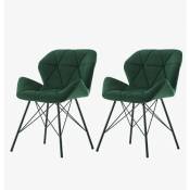 Décoshop26 - Lot de 2 chaises de salle à manger en tissu velours vert couture triangle pieds en métal design Eiffel