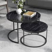 [en.casa] - Set de 2 tables d'appoint Skagen rondes gigognes marbre noir 81542682