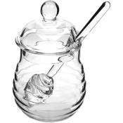 Ensemble de pots et cuillères à miel de 250ml, Mini pots en verre, cuillère avec distributeur de récipients - Crea