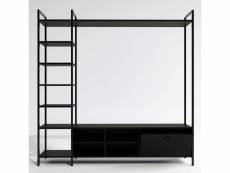 Ensemble meuble tv et bibliothèque style industriel aaron l180cm bois et métal noir