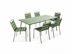 Ensemble table de jardin et 6 chaises en métal vert cactus - palavas