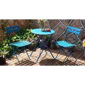 Ensemble table et chaises de jardin et 2 chaises acier- mobilier de jardin, meuble de jardin, salon de jardin table ronde 6060cm - bleu