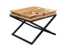 Finebuy table basse 60x47.5x60 cm table basse en bois massif d'acacia / métal | table basse design carrée | table basse solide | petite table de salon