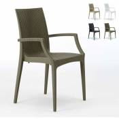 Grand Soleil - Lot de 20 chaises de jardin accoudoirs fauteuils bar café restaurant polyrotin Bistrot Arm Couleur: Marron