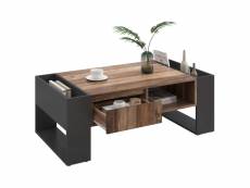 Homavo table basse en grain de bois, avec un tiroir sans poignée, un vide-poche et un vide-poche arrière, rangement double face. Avec compartiments de