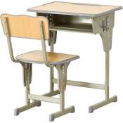 Homcom - Bureau enfant Vintage style pupitre d'écolier - ensemble bureau et chaise réglable - case de rangement, bracket, range-stylos - acier kaki