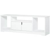 Homcom - Meuble tv banc tv design contemporain - 3 niches, placard double porte - dim. 120L x 30l x 41H cm - panneaux particules blanc - Blanc