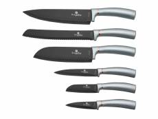 Jeu de 6 couteaux de cuisine professionnel acier inoxydable couteau chef santoku, berlinger haus, moonlight, , gris