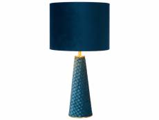 Lampe à poser velvet en velours turquoise avec abat-jour en velours bleu