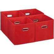 Lot de 4 boîtes de rangement, caisses pliables, HxLxP : 30x30x30 cm, poignées, panières pour étagère, rouge - Relaxdays
