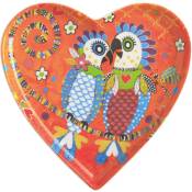 Maxwell & Williams Assiette en forme de cœur Love Hearts de Fan Club avec motif de Perroquets de Porcelaine, 15,5 cm - Rouge
